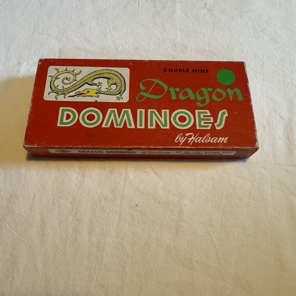 Vintage Halsam Double Nine Wooden Dragon Dominoes #920 Game ALL 55 Pieces